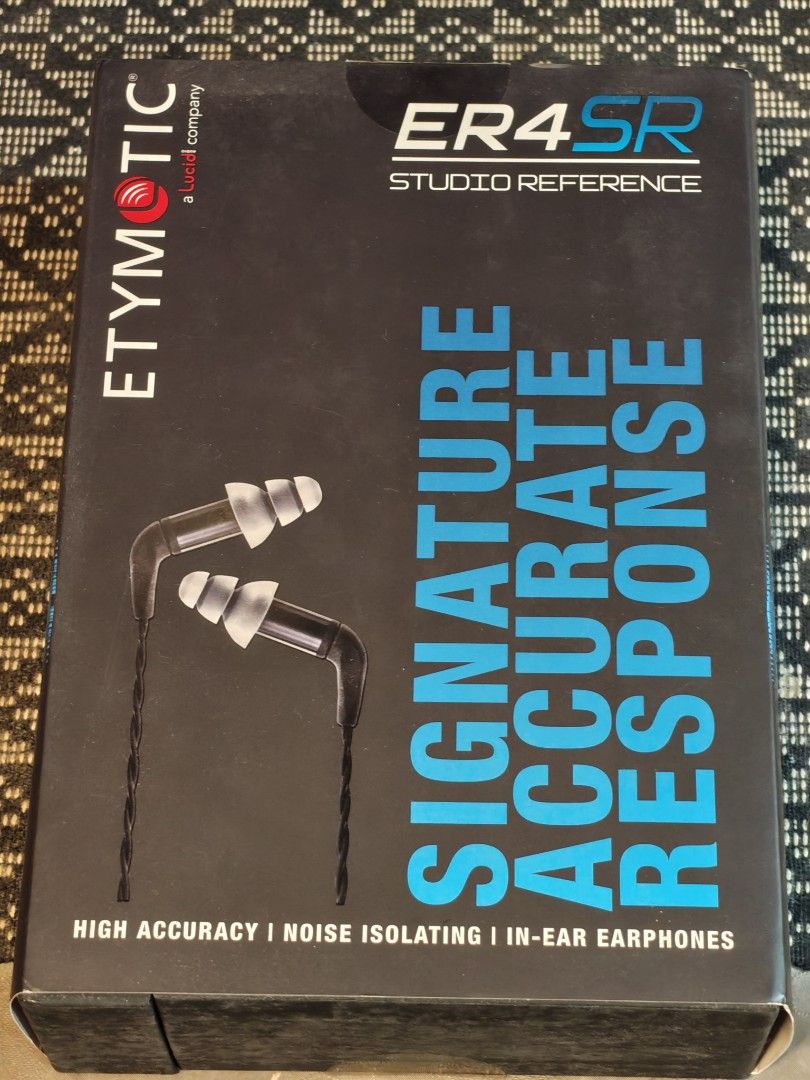 Etymotic ER4SR Studio Reference In-Ear Earphones IEM (Category: Earphones) located in Manila. Submitted by rolanruela (Listing ID 1465422759, Image 1). Description: - Model: Etymotic ER4SR Studio Reference earphones - Sound Quality: Audiophile-grade, high-accuracy sound reproduction - Isolation: Excellent passive noise-isolating design - Build: Durable anodized aluminum bodies with detachable reinforced cables - Inclusions: Original box, carrying