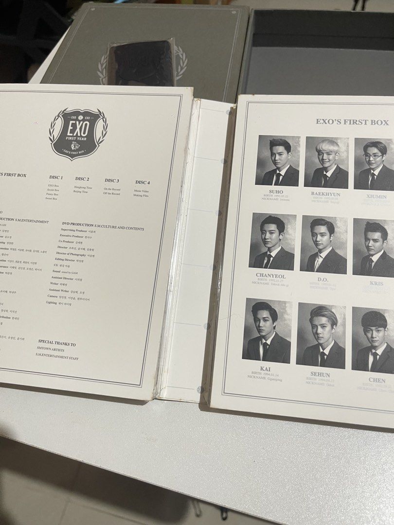 EXO First Box DVD Box Set (Category: CDs & DVDs) located in San Pablo. Submitted by vrmthrsainz (Listing ID 1465562573, Image 3). Description: - Includes all 4 DVDs, verified clean and intact in jewel cases - Comes with original packaging and member photobook pages - Manage expectations.