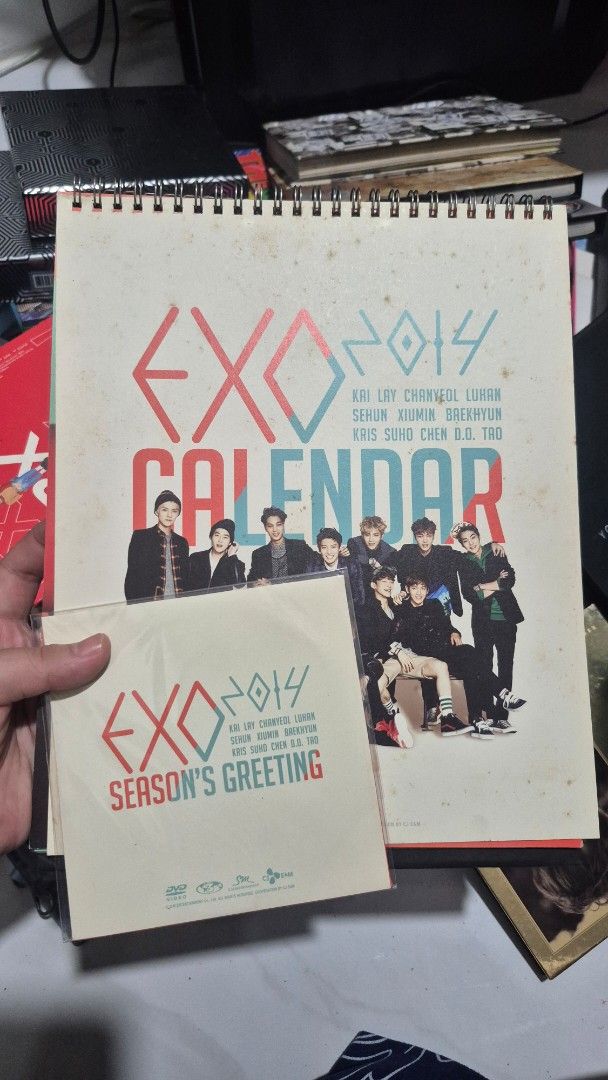 EXO GREETINGS 2014 (Category: CDs & DVDs) located in Manila. Submitted by shadeysales (Listing ID 1465448764, Image 1). Description: Na luma na po sa storage; with box, calendar and CD. Takeall: 'Wag na po tumawad sobrang mura na po 😊 Rfs: need money Lalamove/LBC: Shouldered by the buyer Meetup: Megamall, Shangri-la Mall, Guadalupe, Makati City Hall.