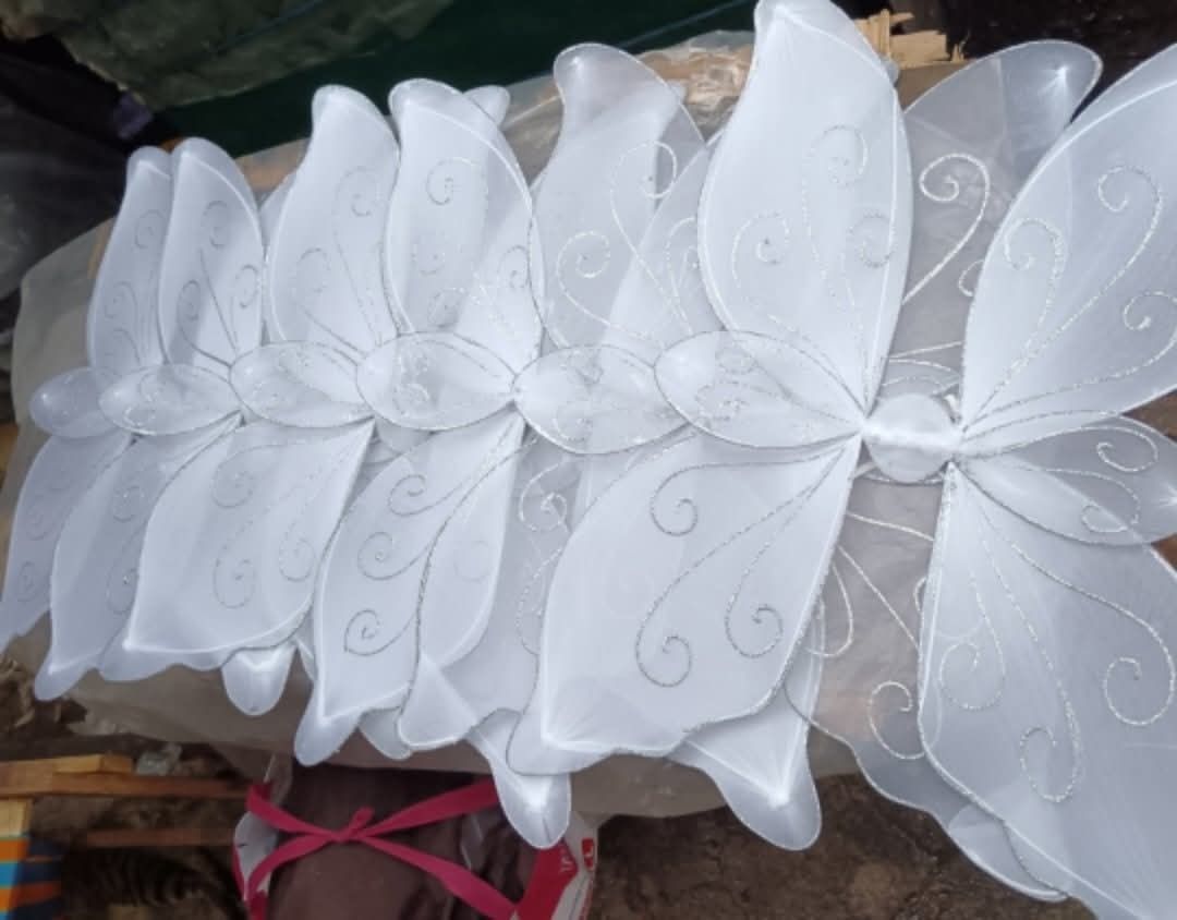 Fairy Wing (Category: Art & Prints) located in Manila. Submitted by athennaalampayan (Listing ID 1465443542, Image 2). Description: White sheer fairy wings with silver glitter swirl patterns. Lightweight material with elastic shoulder straps. Great for costumes, parties, and dress-up games. Multiple pieces available in stock. Ready to wear..