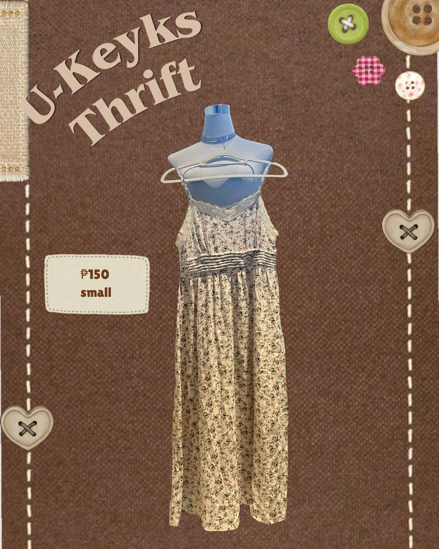 Floral Spaghetti Strap Maxi Dress (Category: Dresses) located in Cavite. Submitted by ukeyks (Listing ID 1465488906, Image 1). Description: - Style: Long floral maxi dress with a flowy skirt - Details: Thin spaghetti straps, lace-trimmed sweetheart neckline, and ruffled chest detailing - Print: Vintage floral in muted tones .