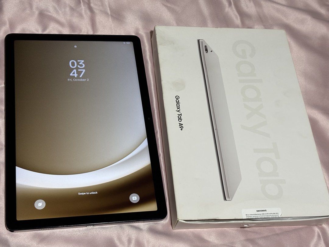 Galaxy Tab A9+ WiFi (128GB) (Category: Android) located in Las Pinas. Submitted by eggspresso (Listing ID 1465443803, Image 1). Description: Color: Silver Storage: 128GB Bought April 2025 Lightly used for POS purposes Comes with unit and box only, no cord Please check photos for flaws/dent on the back cover .