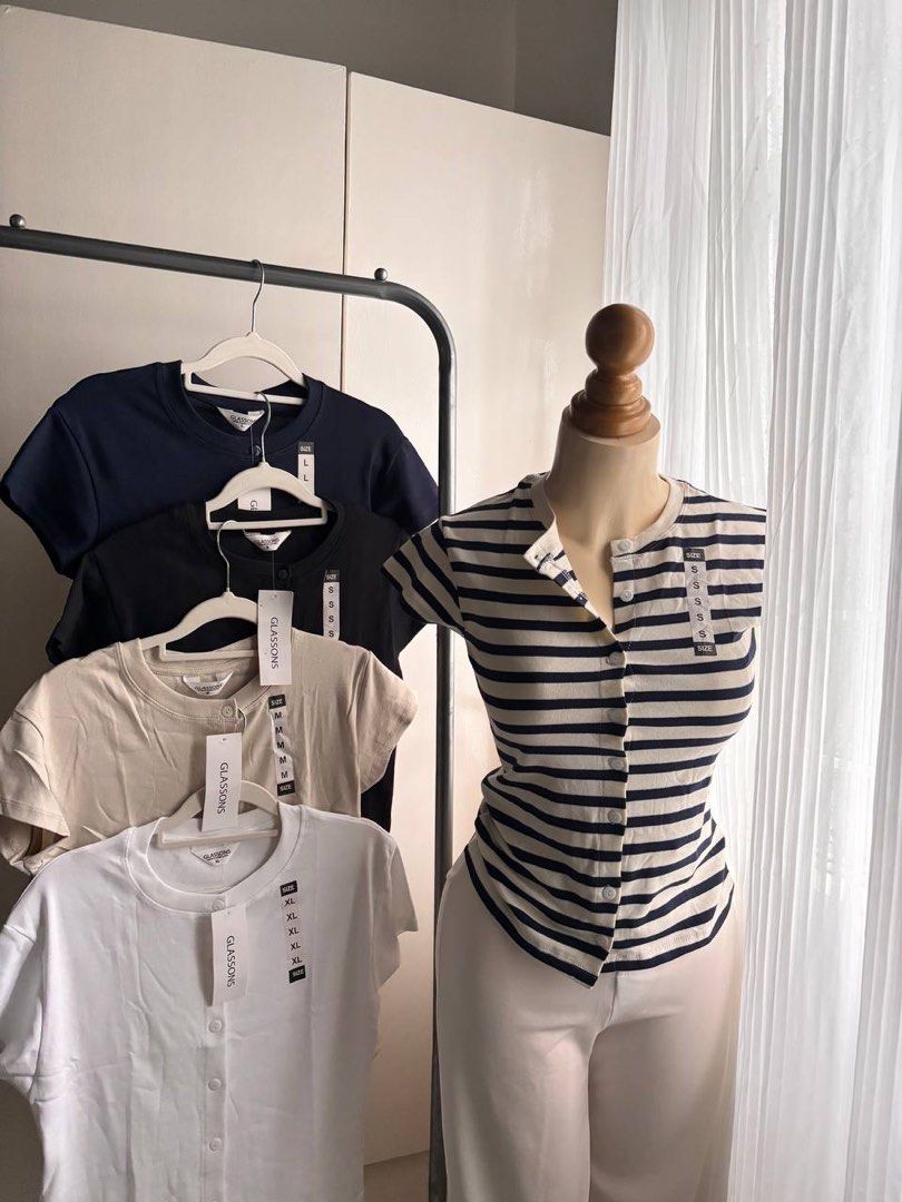 Glassons Tops (Category: Others Tops) located in Lupao. Submitted by maicollection (Listing ID 1465487181, Image 2). Description: Colors and Sizes: Whitey - XL Pastel Yellow - XL Black - XL Navy Blue - L Burgundy - M Rose Stripe - S Minty Green - S, L Pastel Lavander - S Powder Blue S Beige - S Product Details: - can fit to small up to extra large - full length - premium cotton fabric - stretchable - ₱299 each Note: items are overrns. meaning siz