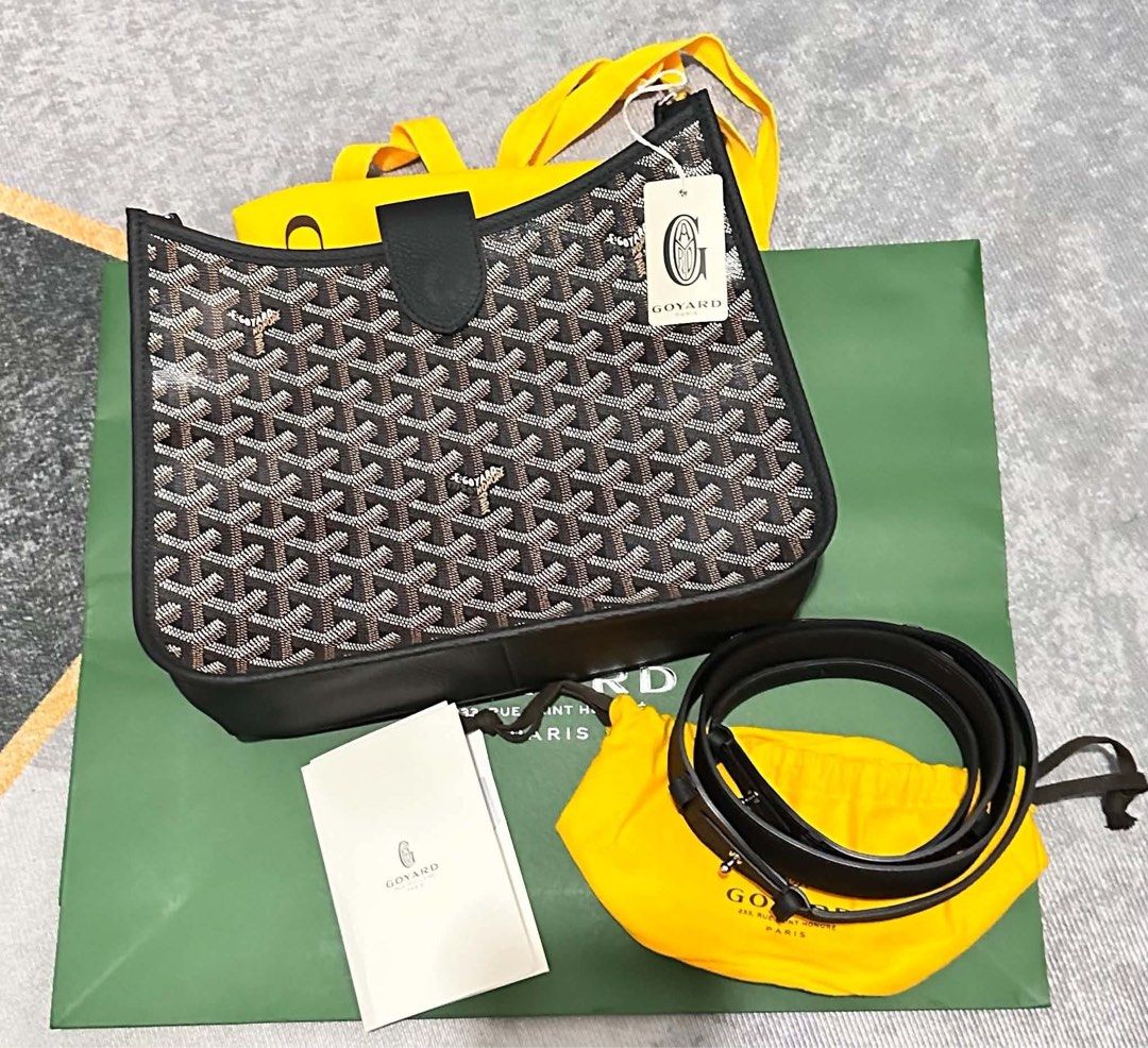 Belvedere GOYARD Messenger Bag Black (Category: Luxury Bags & Wallets) located in Quezon City. Submitted by hellopatchi (Listing ID 1465408571, Image 1). Description: Brandnew Goyard Store Bought Complete with receipt Goyard Messenger Bag - Design: Classic black chevron pattern with black leather trim - Closure: Front flap with strap - Strap: Long adjustable shoulder strap included - Condition: Clean interior and well-maintained structured shape 