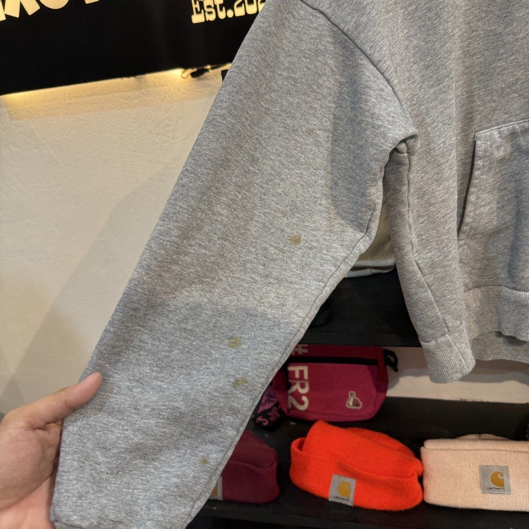 Grey Zip-Up Hoodie with Custom Hardware (Category: Coats, Jackets and Outerwear) located in Manila. Submitted by carbungcoalex (Listing ID 1465541421, Image 2). Description: CELINE CROPPED ZIPUP HOODIE 19.5 by 19.5 Good Condition Complete tags (Send a message for tags) 1200 CLAIM.