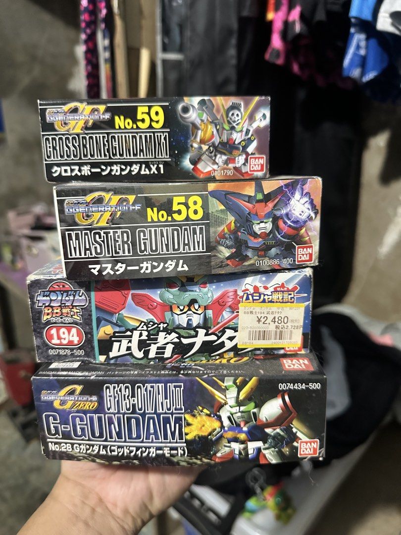 Gundam sd kits (Category: Gundam & Model Kits) located in Marikina City. Submitted by jcs29 (Listing ID 1465504174, Image 1). Description: For sale extra gundam sd kits All are unbuilt Marikina loc Rfs: declutter #59 gen f crossbone gundam x1- P500 #58 gen f master gundam- P700 #194 bb senshi musha altron- P1500 #28 gen zero god gundam - P700.