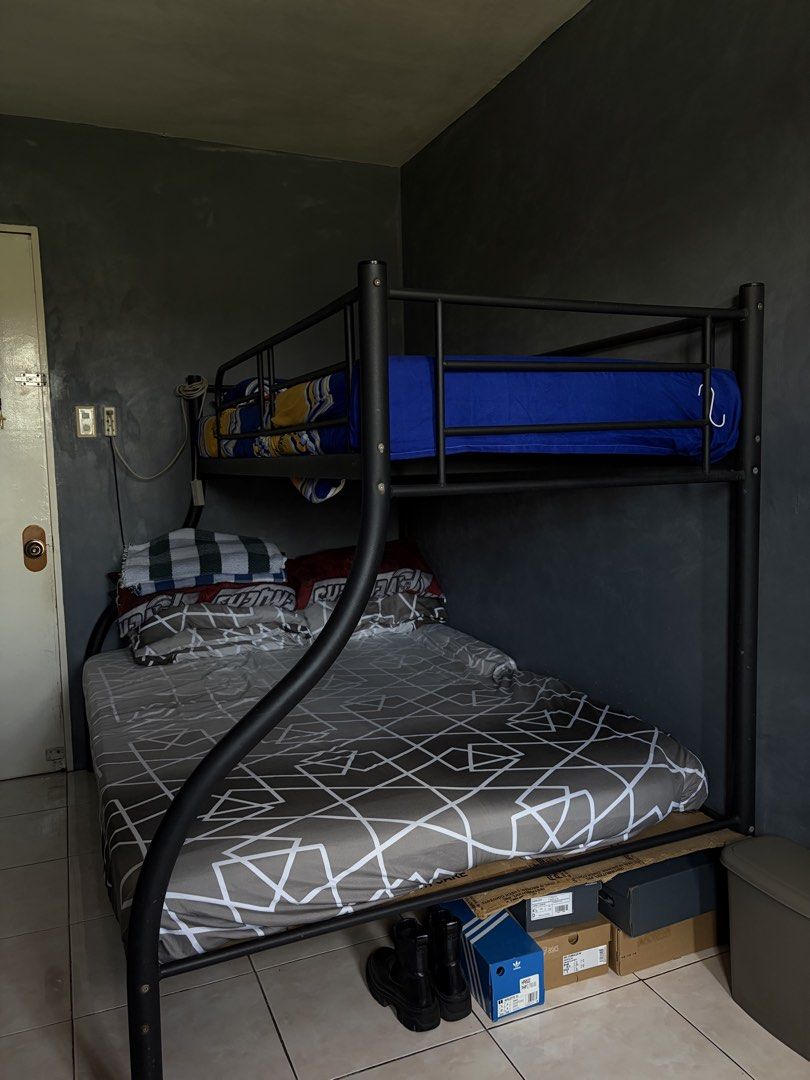 Heavy Duty Bed Frame - Double Deck with Stairs (Category: Bed Frames & Mattresses) located in Cainta. Submitted by declutterbylou_ (Listing ID 1465485672, Image 2). Description: Heavy Duty Bed Frame -Double Deck - with stairs - Queen Size & Single bed Size - no issues, ready to use Can still negotiate price… Delivery: lalamove or grab - booked and paid by buyer .