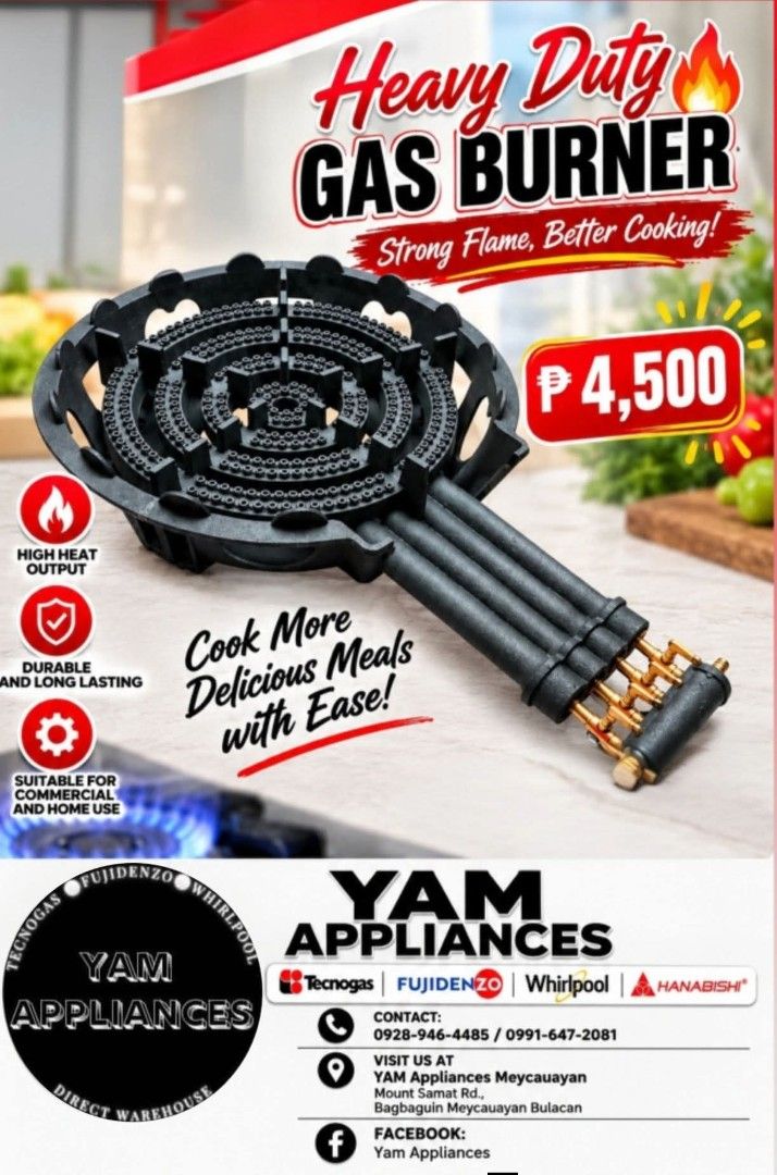 Heavy Duty Gas Burner (Category: Cookers) located in Caloocan City. Submitted by yam_appliances (Listing ID 1465558045, Image 1). Description: Heavy Duty gas burner hanabishi brand brandnew mallpullout with warranty.