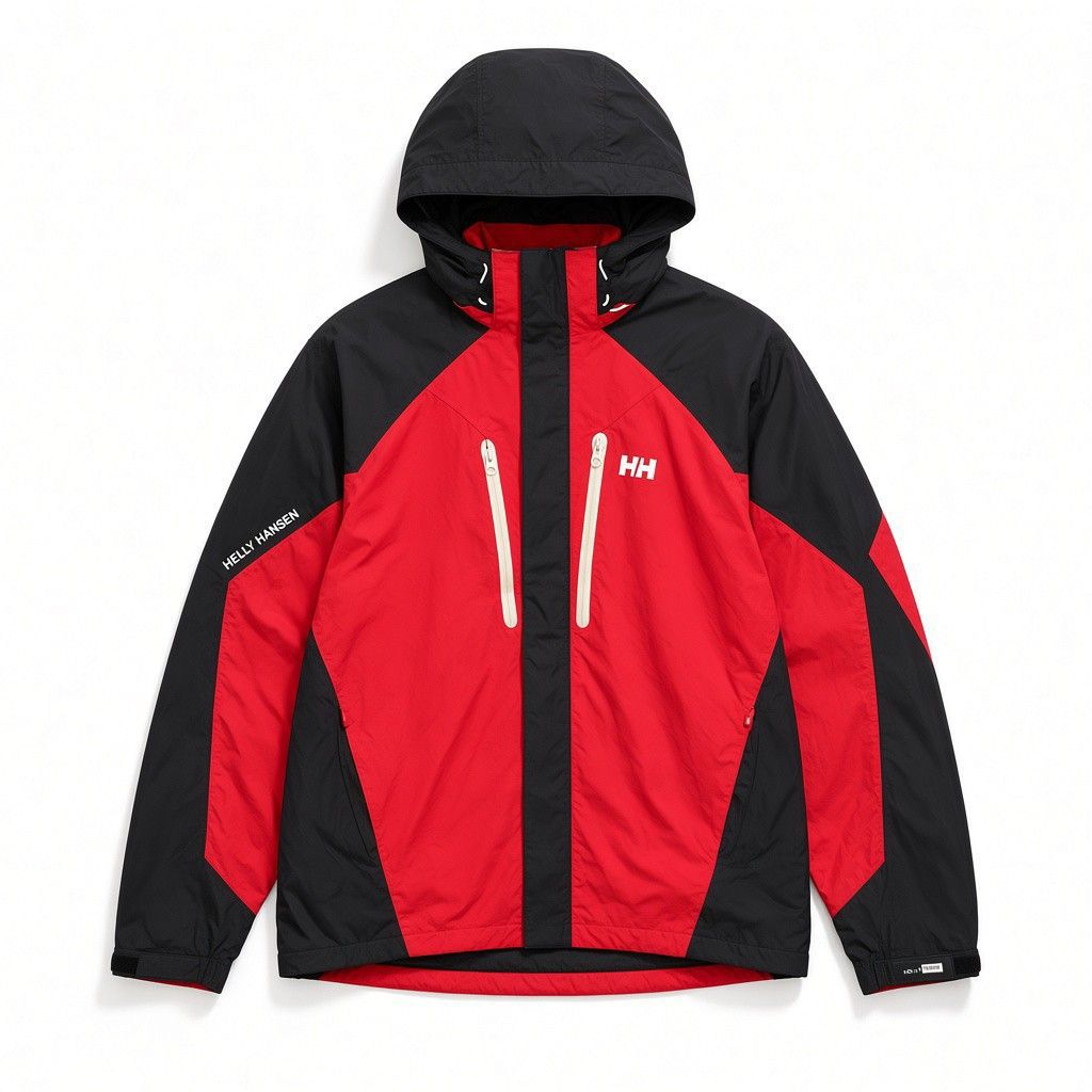 Helly Hansen Helly Tech Waterproof Hooded Jacket Red Black XL (Category: Coats, Jackets and Outerwear) located in Saravia. Submitted by foundandfavedbcd (Listing ID 1465533197, Image 1). Description: - Brand: Helly Hansen - Style: Waterproof hooded jacket - Colorway: Red and black - Size: XL - Technology: Helly Tech fabric - Features: Full zip front, dual chest zip pockets, adjustable drawstrings on hood, velcro adjustable cuffs, mesh inner linin