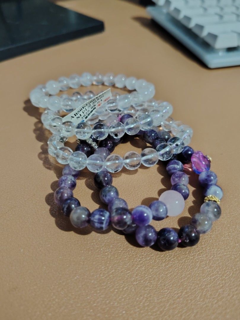 Herkimer, Clear, & Amethyst Beaded Bracelets Set (Category: Bracelets) located in Caloocan City. Submitted by cherishedfinds (Listing ID 1465436763, Image 1). Description: - Real stone - 330 each 💠 2 for 640 💠 3 for 920 - Note: Some beads may have slight imperfections in shape, roundness, or surface details. These are normal characteristics. - Spent 500, get a freebie 🎁 You may add items from my other listings 💯 - Open for take all (5pcs) for