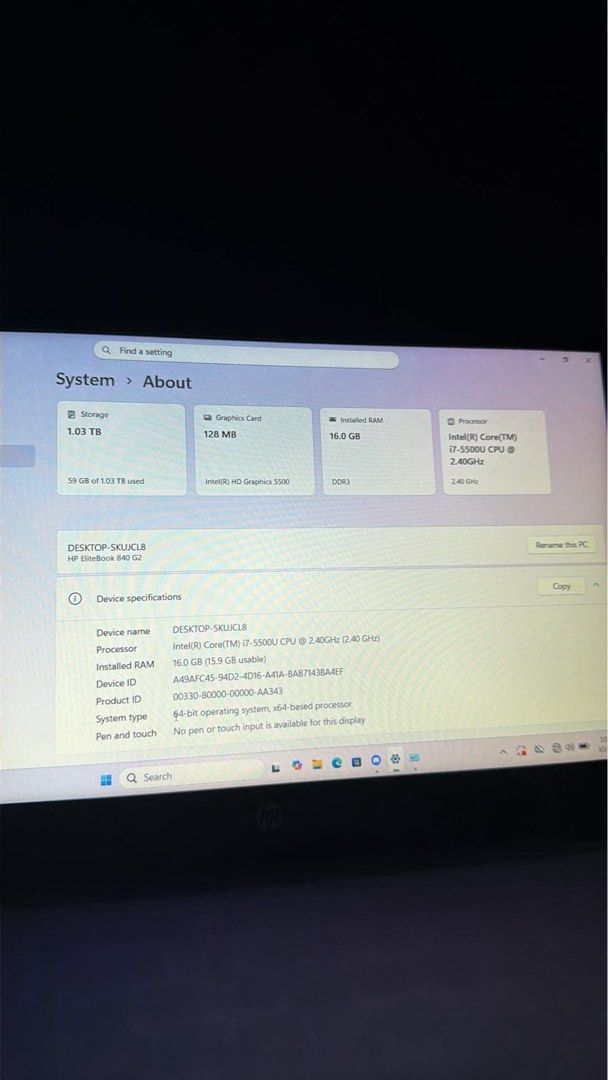Budget Gaming Laptop (Category: Laptops & Notebooks) located in Manila. Submitted by kyi09 (Listing ID 1465539344, Image 2). Description: 14k CPU: i7-5500U 2.40ghz RAM: 16gb Storage: 1 TB Display: 14" 60hz, anti-glare Battery health: 100% batt health OS: Windows 11 Has licensed Microsoft office Lady owned, sobrang makinis and in good condition ☺️ Inclusions: · Bag · USB · Usb charger · screen protector · earphones (not used) · keyboard protector 