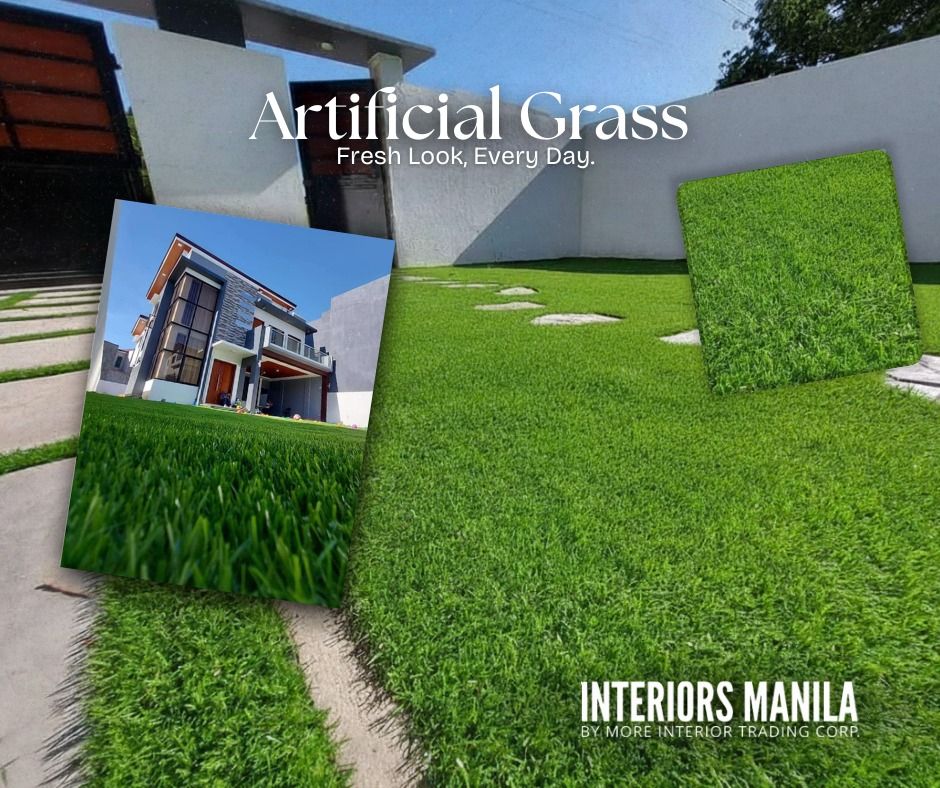Interiors Manila Artificial Grass Carpet Turf (Category: Artificial Plants & Flowers) located in Caloocan City. Submitted by fastcrystal_973476 (Listing ID 1465449416, Image 3). Description: "Turn every space into a relaxing green paradise. Make your home Cozy and Aesthetic with our Artificial Grass Turf.” • Always green, no excuses. • The grass is greener on this side. • Zero water. Zero mowing. 100% green. • Low maintenance, high vibes. • Insta