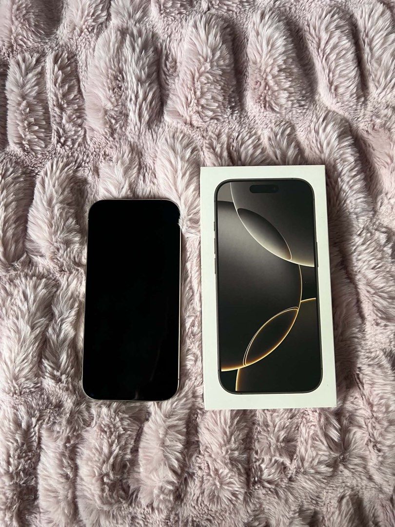 Iphone 16 Pro 128 GB (Category: iPhone 16 Series) located in Bacoor. Submitted by mikaysu (Listing ID 1465532099, Image 2). Description: IPHONE 16 PRO 128 GB 89% batt health 724 cycle count Used for text and call only No scratches/dents Bought last April 25, 2025 at Beyond the box Complete inclusion — receipts, unused cord, & box DM for more details! RFS: Upgrading.