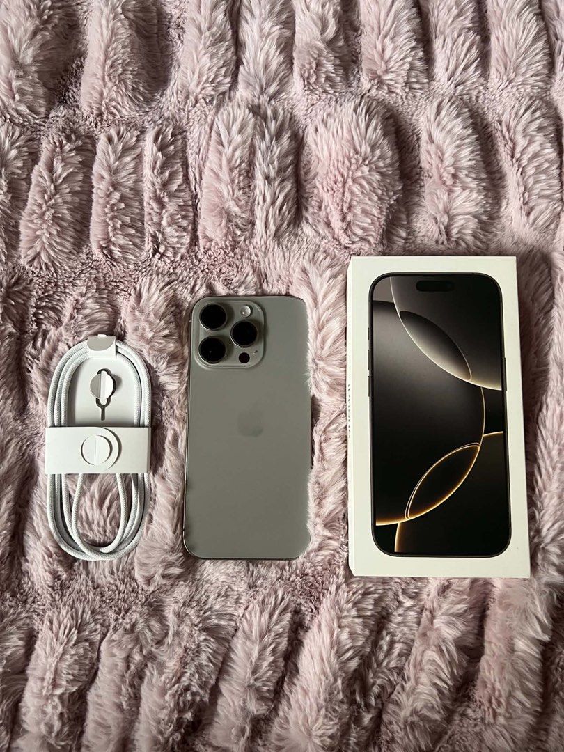 Iphone 16 Pro 128 GB (Category: iPhone 16 Series) located in Bacoor. Submitted by mikaysu (Listing ID 1465532099, Image 3). Description: IPHONE 16 PRO 128 GB 89% batt health 724 cycle count Used for text and call only No scratches/dents Bought last April 25, 2025 at Beyond the box Complete inclusion — receipts, unused cord, & box DM for more details! RFS: Upgrading.