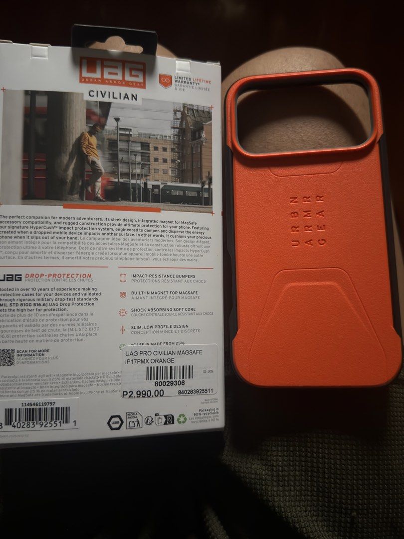 iPhone 17 Pro Max Case (Category: Cases & Sleeves) located in Manila. Submitted by calvincurates (Listing ID 1465452706, Image 1). Description: For sale iPhone 17 Pro Max cases - UAG Civilian (Orange) ₱2,000 - Apple Magsafe Case ₱2,000 TAGUIG AREA. LAST PRICE ALREADY ‼️.