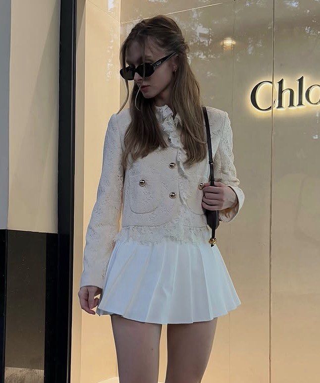 Ivory Lace Cropped Jacket (Category: Coats, Jackets and Outerwear) located in Taguig. Submitted by darjaromanova (Listing ID 1465532582, Image 2). Description: Elegant ivory lace cropped jacket with a delicate floral pattern, high collar and beautiful vintage-inspired gold-tone buttons. .