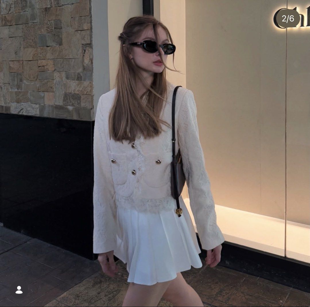 Ivory Lace Cropped Jacket (Category: Coats, Jackets and Outerwear) located in Taguig. Submitted by darjaromanova (Listing ID 1465532582, Image 3). Description: Elegant ivory lace cropped jacket with a delicate floral pattern, high collar and beautiful vintage-inspired gold-tone buttons. .