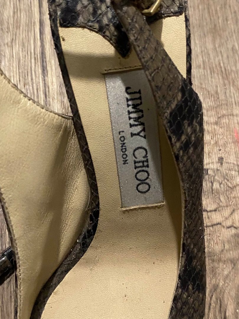 jimmy choo snakeskin leather heels (Category: Heels) located in Manila. Submitted by honeyxangel (Listing ID 1465506689, Image 3). Description: ♡ authentic jimmy choo heels ♡ snakeskin leather ♡ peep-toe design w/ slingback strap ♡ shows signs of wear, but no damage ♡ feel free to msg for addtl pics !.