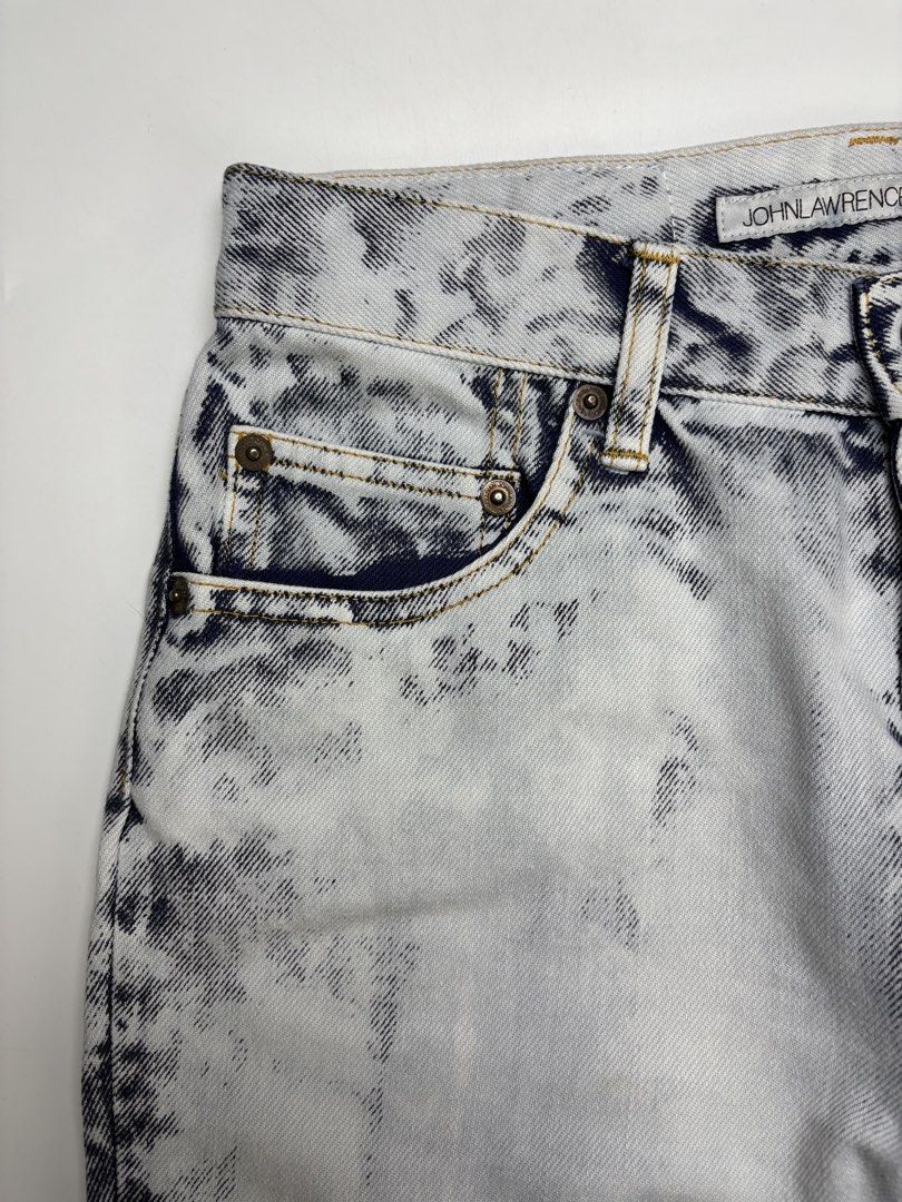 John Lawrence Sullivan Bleached Denim Pants (Category: Jeans) located in Cavite. Submitted by sc_rcity (Listing ID 1465564808, Image 3). Description: Tagged Size : Small Authentic Like New Made in Japan Zipper : Ykk No Inclusion Features a signature heavily bleached and marble-effect distressed wash, giving it a contrasting white and gray acid-washed appearance. Measurements: in inches ( approx. ) Waist 13 Length 40.5 Front rise 11 Inseam 30 Leg 
