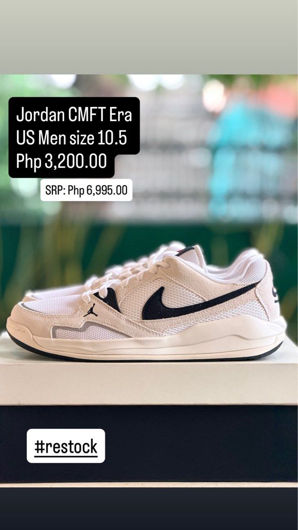 Jordan CMFT Era / US Men size 10.5 (Category: Sneakers) located in Cabuyao City. Submitted by eamonkin (Listing ID 1465498630, Image 1). Description: Jordan CMFT Era US Men size 10.5 Php 3,200.00 SRP: Php 6,995.00 Brand new / Original. Ships nationwide / Meet ups. DM PM! Thanks! #nike #nikeph #jordan #jordanph #jordancmftera.