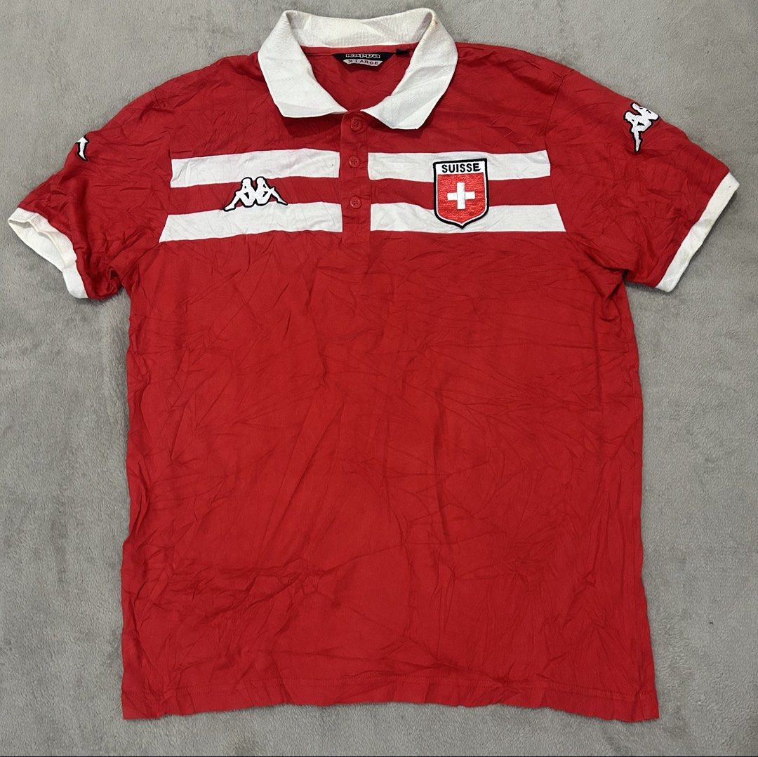 kappa jersey (Category: Tshirts & Polo Shirts ) located in Zamboanga. Submitted by sapananga (Listing ID 1465514004, Image 1). Description: kappa football switzerland collar jersey cotton size xlarge 29L x 21W issue last 2 pic details are posted.