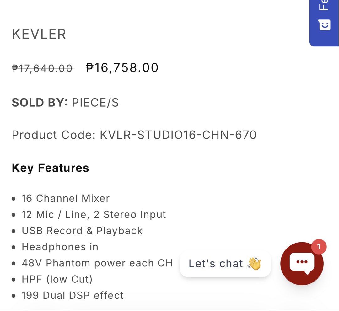 Kevler Studio 16 Professional Audio Mixer (Category: Soundbars, Speakers & Amplifiers) located in Manila. Submitted by jm-jusack (Listing ID 1465424447, Image 2). Description: Brand new, opened only for testing Bought at Raon for 16k RFS Extra unit - Kevler Studio 16-Channel Audio Mixer - 12 Mic/Line inputs + 2 Stereo inputs - USB record and playback functionality - +48V Phantom power on each channel - Built-in HPF (Low Cut) and 199 dual DSP effe