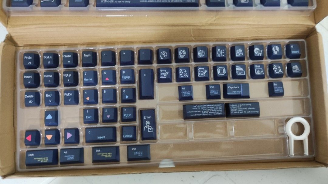 Key caps set dark blue Computer programming theme (Category: Computer Keyboard) located in Kuala Lumpur. Submitted by lowyonghen74693 (Listing ID 1465438225, Image 2). Description: bought because curious how it looks unused, clearing backlog pm if interested meet location KL/Selangor lrt/mrt delivery fee on buyer.