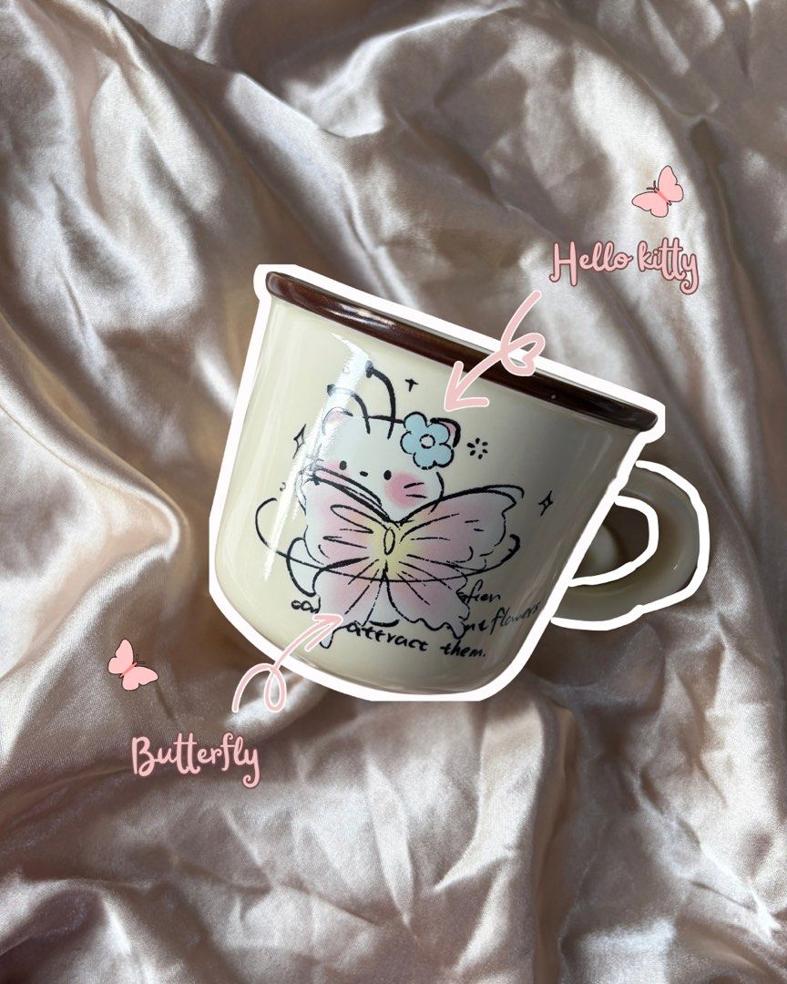 Kitty Butterfly Mug 🦋 (Category: Coffee & Tea Tableware) located in Manila. Submitted by mugandsips (Listing ID 1465532636, Image 1). Description: Kitty Butterfly Mug 🦋 Brandnew Condition No Dents -✨Unique Design -🎀 Cute and aesthetic designs -🎁 Gift ideas, for birthdays and special occasions -🌷 Perfect for your home, office, or study desk Price- 349.00 Location- South Caloocan Courier- Lalamove/ J&T.