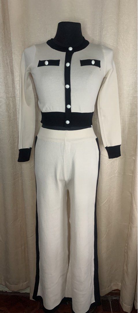 Knit Crop Top & Pants Coordinate (Category: Sets or Coordinates) located in Cainta. Submitted by vestito_bestida (Listing ID 1465547228, Image 3). Description: ⛔️ACTUAL PHOTO POSTED⛔️ 👉 Brandnew 👉 BKK Knitted Wideleg Pants Coordinates 👉 Color: cream 👉 Size: xs to medium 👉 Waist: 24" to 32" (can fit up to large) 👉 Length: 35" 👉 Bust: up to 36 (can fit up to medium only) 👉 Length: 14" 👉 Cream and black knit coordinate set 👉 Long sleeve bu