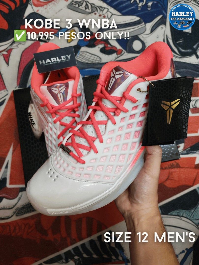 Kobe 3 WNBA Size 12 (Category: Sneakers) located in Marikina City. Submitted by tm_harley (Listing ID 1465445212, Image 1). Description: 🚨Kobe 3 "WNBA All-Star " Size 12 Men's 💸10,995 pesos only!! Send a DM for inquiries 📩 FB: Harley Villa FB Page: The Merchant - Kicks and Collectibles 📌Marikina City Location.