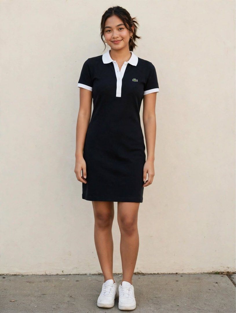 Lacoste Dress Small to Medium (Category: Dresses) located in Bulacan. Submitted by knklittlecloset (Listing ID 1465487613, Image 2). Description: LACOSTE Contrast Collar Polo Dress 🐊 Super chic & classic! Perfect for casual dates, mall, office, or golf. Details: • Brand: Lacoste (100% authentic - check tag) • Size: 38 on tag - fits Small to Medium • Color: navy with white contrast collar, sleeve trim & placket • Material: Cotton piqué polo fabri