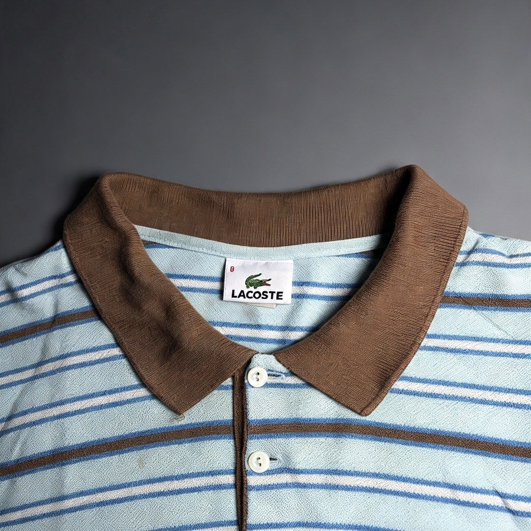 Lacoste light blue striped (Category: Tshirts & Polo Shirts ) located in Taguig. Submitted by amboyfiggah (Listing ID 1465511600, Image 3). Description: Lacsote Light Blue Striped Size 8 Fits L to XL W: 27 L: 29 Condition: 9/10 No issue Need wash .