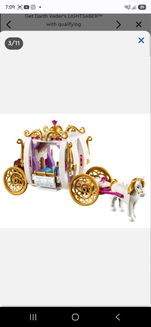 LEGO 41146 Disney Cinderella's Enchanted Evening (Category: Lego & Building Sets) located in Quezon City. Submitted by 8elc8 (Listing ID 1465577069, Image 3). Description: - LEGO Disney Princess set 41146: Cinderella's Enchanted Evening -authentic Lego brandnew and sealed, retired product - 350 pieces - Includes Cinderella in rags and gown plus fairy godmother mini-doll figures, plus a white horse - Features a buildable carriage with opening door