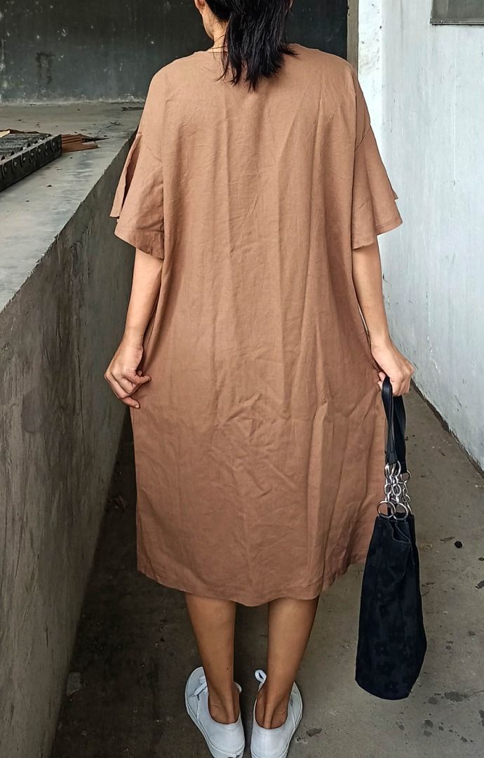 Linen choco Brown slip summer dress (Category: Dresses) located in Davao. Submitted by irisrazona16792 (Listing ID 1465576758, Image 2). Description: Bust 44 Waist 44 L 41 mall quality.