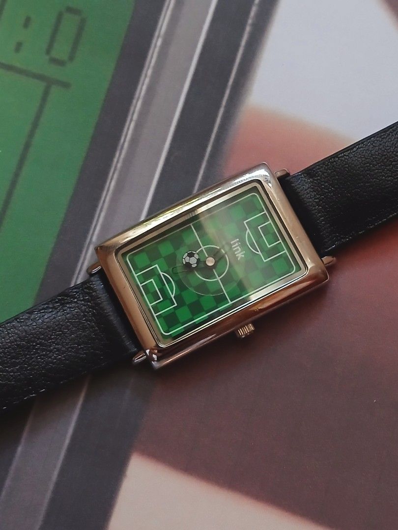 LINK Tank, Quartz (Category: Luxury Watches) located in Tabaco. Submitted by igoys-watches (Listing ID 1465419627, Image 3). Description: LINK Tank, Quartz (UNISEX) ✅️Good Running Condition ✅️In Great Condition ✅️All Original Head ✅️Soccer Field Dial ✅️"Floating Soccer Ball" Seconds Hand ✅️Novelty Watch, (Possible Produced in Early 2000s) ✅️Clean Curved Glass ✅️Accurate time ✅️Rare and Highly Collectible ✅️New Aftermarket Strap ✅️With factor stic