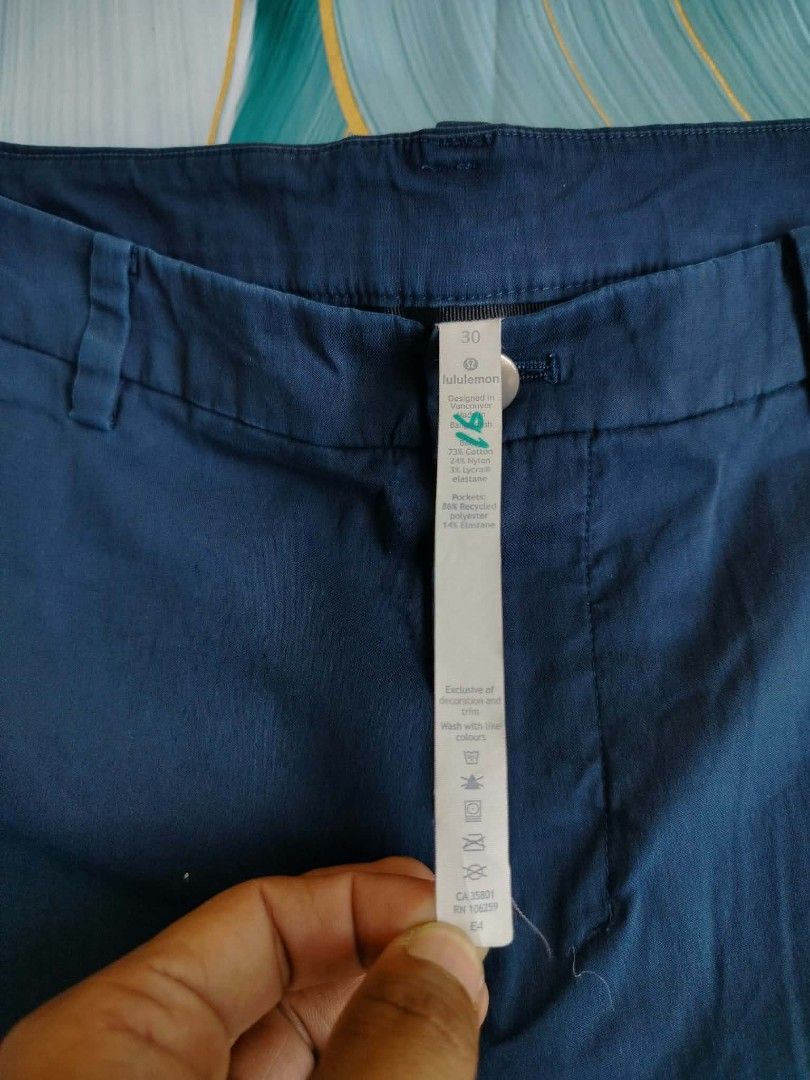Lululemon Navy Blue Shorts Size 30 (Category: Activewear) located in Manila. Submitted by virgiliosa38485 (Listing ID 1465499325, Image 2). Description: - Brand: Lululemon - Color: Navy Blue - Size: 30 -Length 19 - Closure: Button waist with zip fly - Pockets: 1 secure zippered side pocket and 2 standard back pockets - Material: 73% Cotton, 24% Nylon, 3% Lycra Elastane - Condition: Excellent, ready to wear.