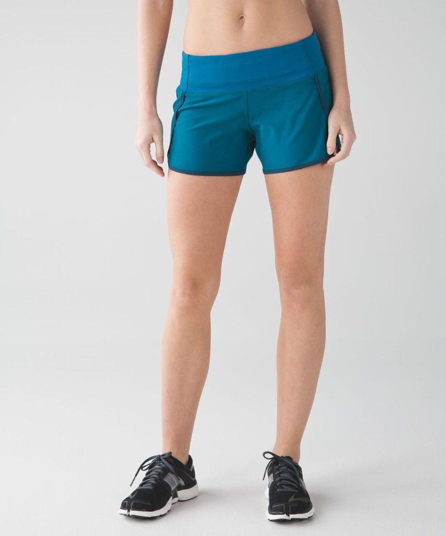 Lululemon Speed Up Shorts Teal Blue Size (Category: Shorts) located in Malasiqui. Submitted by jom_mc.thrift (Listing ID 1465077112, Image 1). Description: - Brand: Lululemon - Color: Teal blue with dark trim contrast - Style: Lightweight athletic running shorts with built-in liner - Waist: High-rise waistband for comfortable support - Features: Secure back zip pocket with reflective zipper pull and signature silver omega logo dimension w:30-32 L