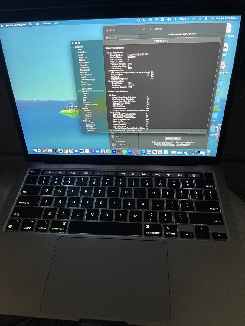 MACBOOK PRO M1 13 Inches 16GB RAM 1TB SSD (Category: Laptops & Notebooks) located in Manila. Submitted by gentletree_87852b (Listing ID 1465504620, Image 3). Description: 79 battery health With minimal scratch sa back and hairline crak sa bezel and rubber gasket, see pictures sa issue other than that wala na Rfs: will upgrade willing to trade for iphone 17 pro or pro max 512gb silver plus cash.