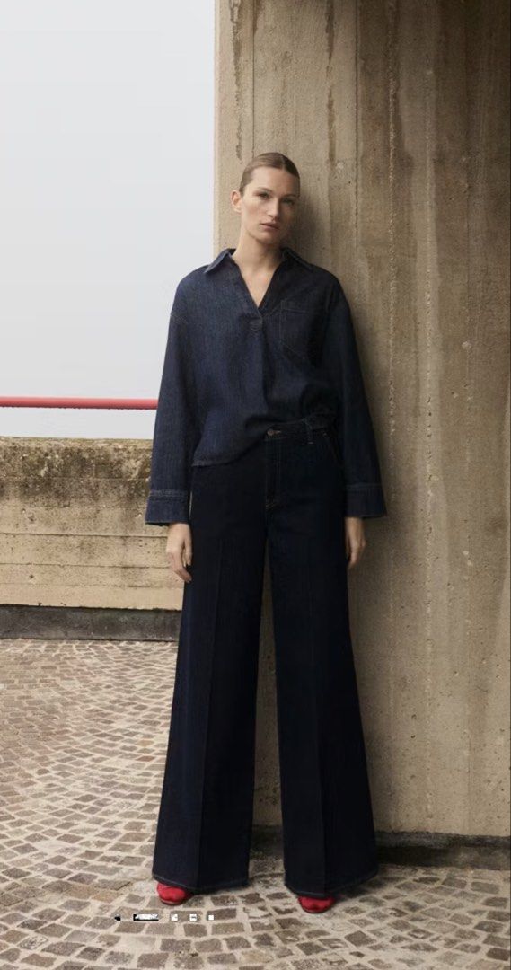 Mango Dark wash wide leg denim pants (Category: Jeans) located in Bacoor. Submitted by conclaseph (Listing ID 1465386349, Image 1). Description: Brand new with tag Size EU 34 dm me for actual photos.