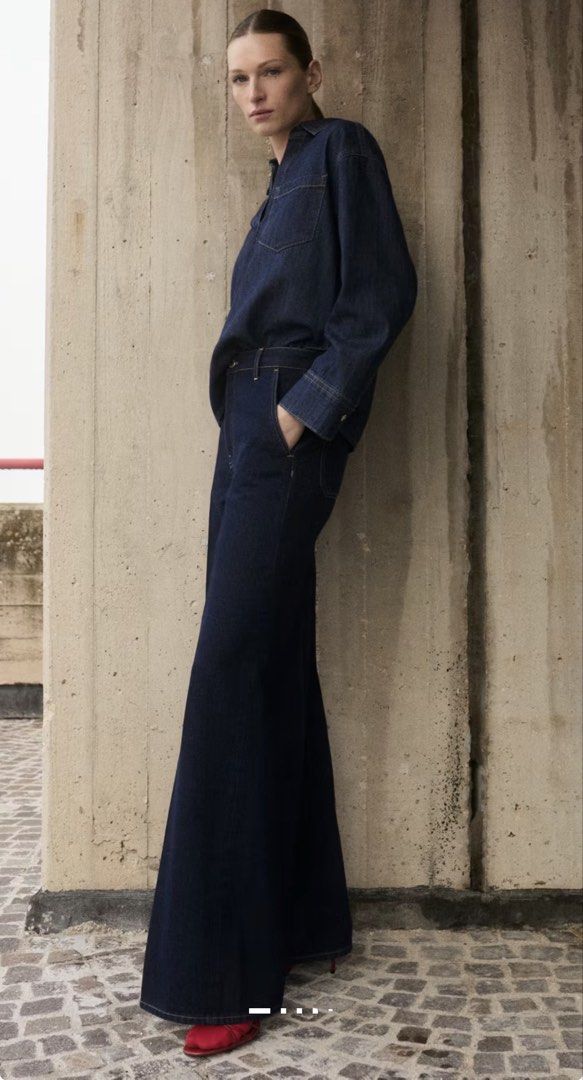Mango Dark wash wide leg denim pants (Category: Jeans) located in Bacoor. Submitted by conclaseph (Listing ID 1465386349, Image 2). Description: Brand new with tag Size EU 34 dm me for actual photos.