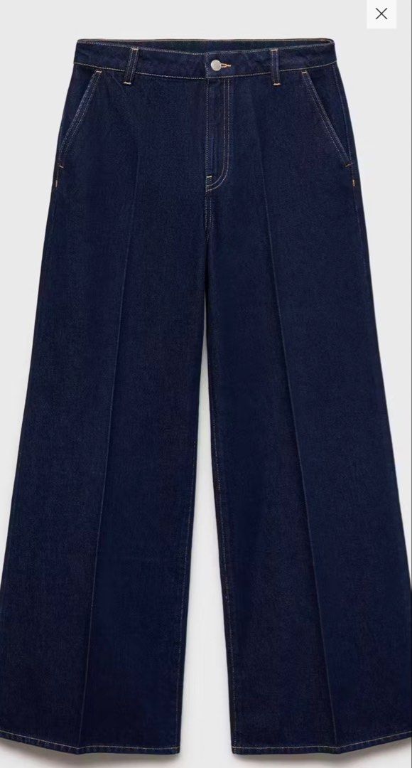 Mango Dark wash wide leg denim pants (Category: Jeans) located in Bacoor. Submitted by conclaseph (Listing ID 1465386349, Image 3). Description: Brand new with tag Size EU 34 dm me for actual photos.
