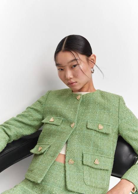 MANGO green tweed heart button blazer (Category: Coats, Jackets and Outerwear) located in Manila. Submitted by justshop.ph (Listing ID 1465545124, Image 1). Description: never used removed tags.