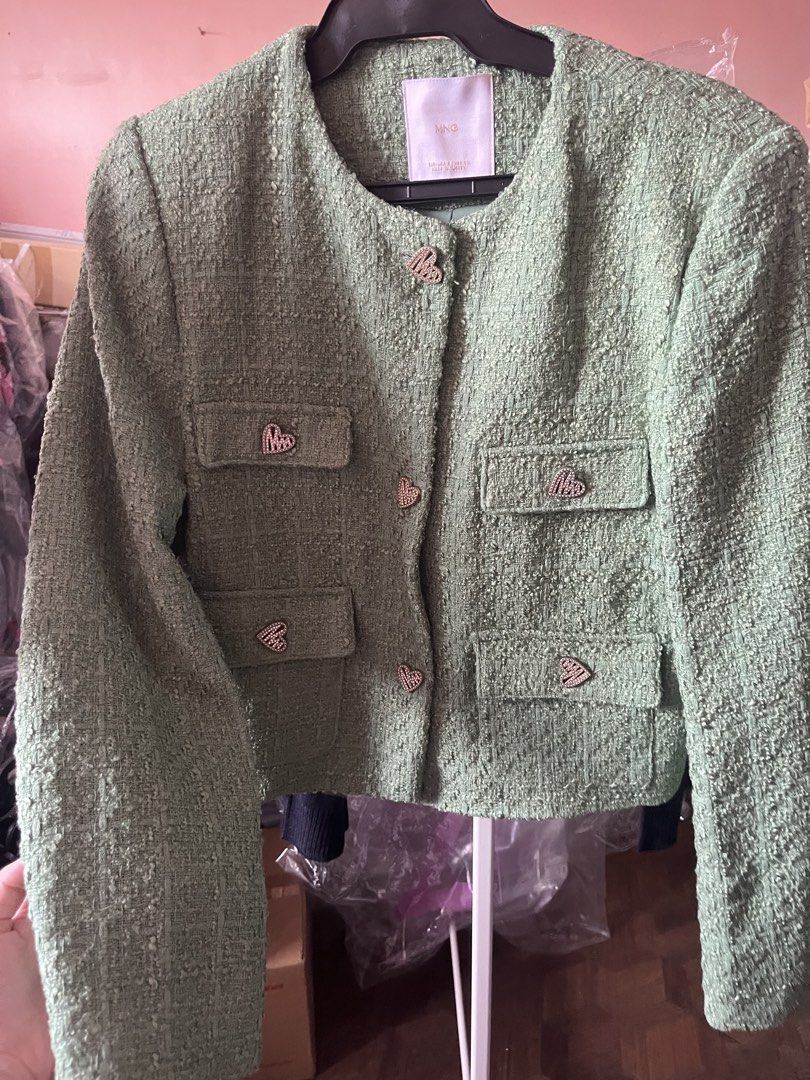 MANGO green tweed heart button blazer (Category: Coats, Jackets and Outerwear) located in Manila. Submitted by justshop.ph (Listing ID 1465545124, Image 3). Description: never used removed tags.