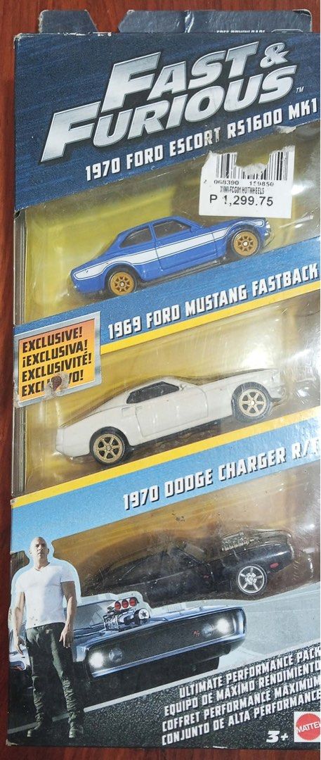 MATTEL Fast & Furious Ultimate Performance Pack Hot Wheels (Category: Vehicle & Diecast Models) located in Pio Duran. Submitted by henzelhannah (Listing ID 1465577241, Image 1). Description: PTPA; - Brand: (Mattel 2016 Release) - Theme: Fast & Furious Ultimate Performance Pack - Included Cars: 1970 Ford Escort RS1600 MK1, 1969 Ford Mustang Fastback, and 1970 Dodge Charger R/T - Condition: Brand new, original packaging intact - Authenticity: Comes