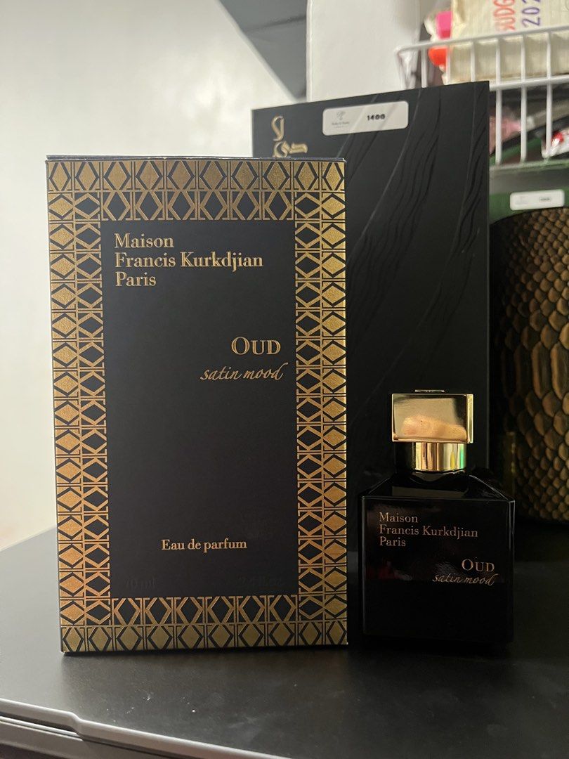 MFK Oud Satin Mood EDP (Category: Fragrance & Deodorants) located in Manila. Submitted by generalarene (Listing ID 1465459618, Image 1). Description: 50-60ml remaining Full presentation.