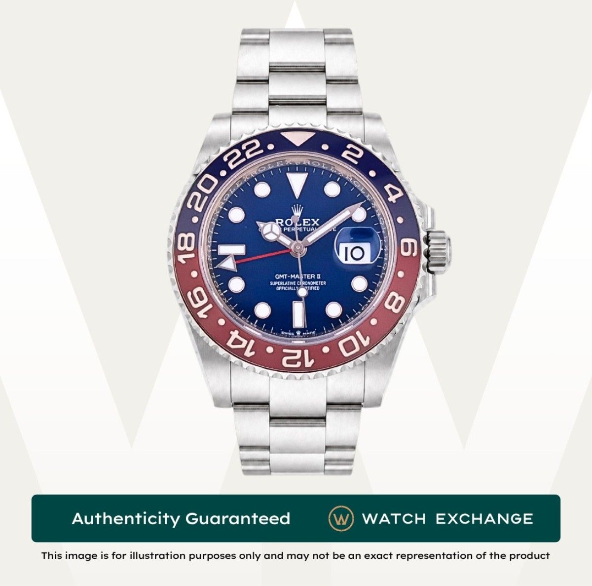 [Mint] Rolex GMT Master II Pepsi Oyster 126719BLRO 126719 Blue Dial Z28509 Feb 2023 (Category: Watches) located in Singapore. Submitted by watchexchange.sg (Listing ID 1464671228, Image 1). Description: [Mint] Rolex GMT Master II Pepsi Oyster 126719BLRO 126719 Blue Dial Z28509 Feb 2023 Price: $54,800 Brand: Rolex Model: 126719BLRO Condition: Mint Dial: Blue Case Diameter: 40mm Material: White Gold Original Box: Yes Original Cert/Papers: Yes Dated