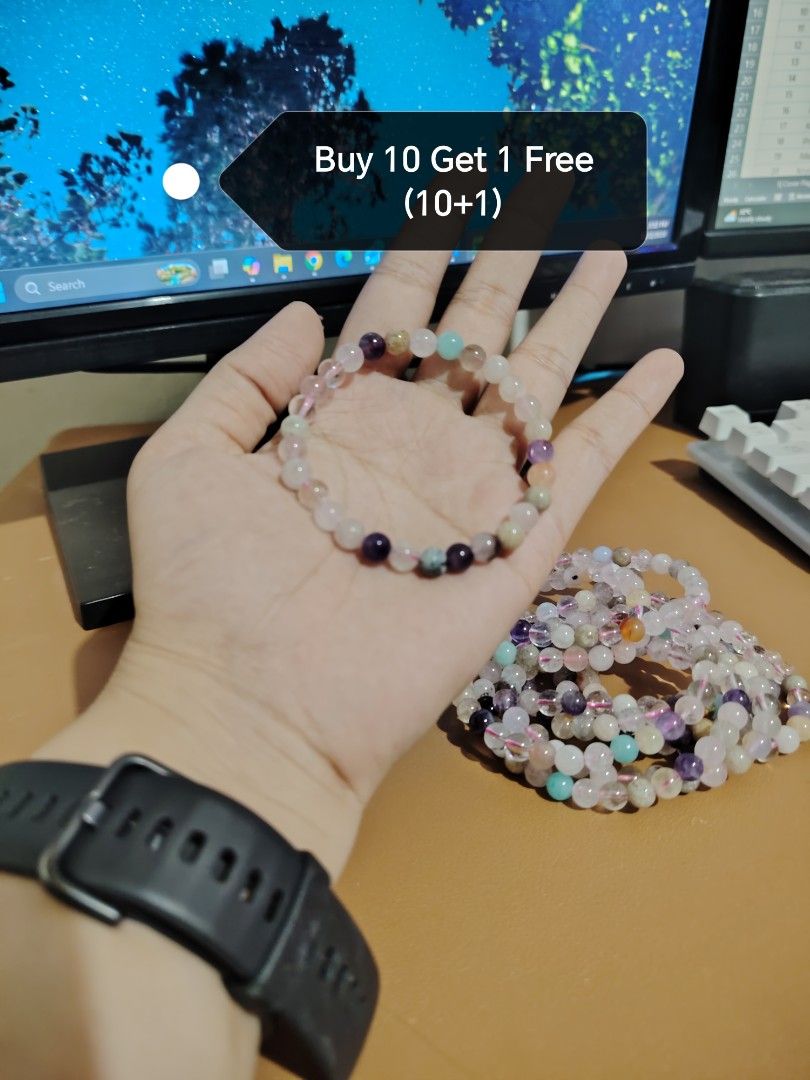 Mixed Stone Beaded Bracelet Multi-color Gemstone (Category: Bracelets) located in Caloocan City. Submitted by cherishedfinds (Listing ID 1465440759, Image 1). Description: - Real stone (mixed) - 199 each 💠 2 for 380 💠 3 for 560 - Take all (11pcs) ✅ for 1,880 - Note: Some beads may have slight imperfections in shape, roundness, or surface details. These are normal characteristics. .