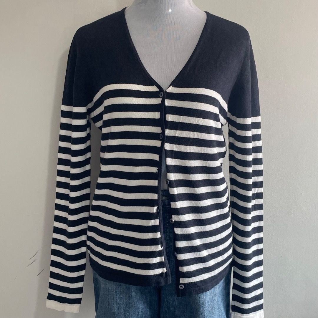M-L Stripes Knitted Cardigan (Category: Blouses) located in Bacolor. Submitted by chicn_classy (Listing ID 1465494487, Image 3). Description: .