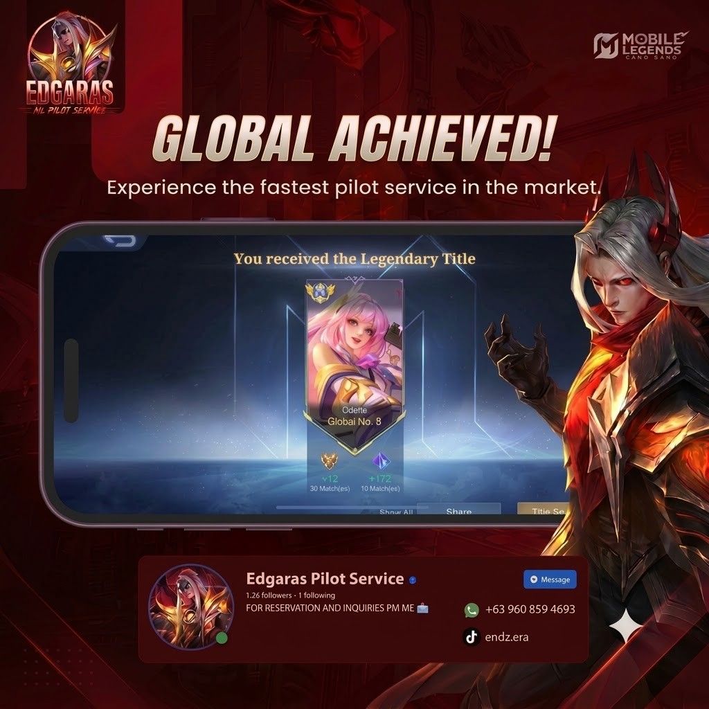 MOBILE LEGENDS PILOT SERVICE (S42) (Category: Others) located in Cebu City. Submitted by edgaras67 (Listing ID 1465508584, Image 3). Description: ‎Struggling to rank up?😞Don’t worry—Edgaras Ml Pilot Service is here to help! W𝘦 𝘰𝘧𝘧𝘦𝘳: 🔥 𝘍𝘳𝘦𝘦 𝘢𝘥𝘥𝘪𝘵𝘪𝘰𝘯𝘢𝘭 5 𝘴𝘵𝘢𝘳⭐ 🔥 10% 𝘥𝘪𝘴𝘤𝘰𝘶𝘯𝘵 𝘧𝘰𝘳 𝘧𝘪𝘳𝘴𝘵 𝘪𝘯𝘲𝘶𝘪𝘳𝘦 🔥 𝘍𝘳𝘦𝘦 𝘴𝘱𝘢𝘮 𝗪𝗛𝗬 𝗖𝗛𝗢𝗢𝗦𝗘 𝗨𝗦? ‎📍𝘍𝘢𝘴𝘵 Process ‎📍𝘚𝘦𝘤𝘶𝘳𝘦𝘥 𝘈𝘤𝘤𝘰𝘶𝘯𝘵 ‎📍100%