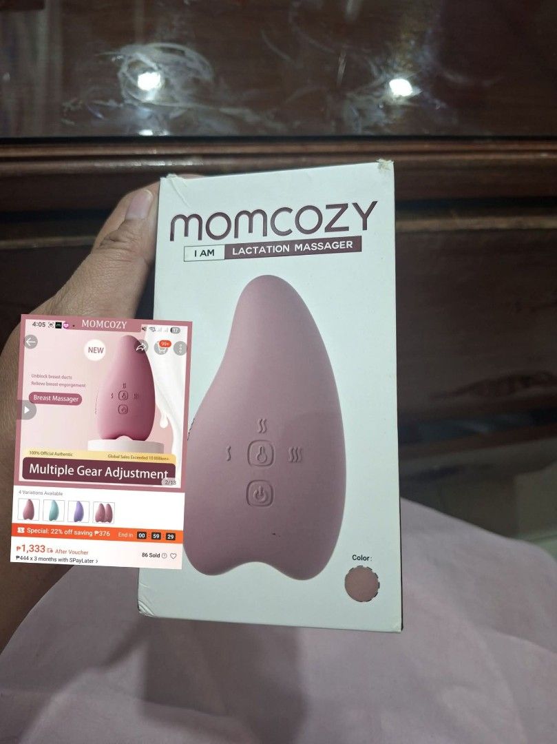 Momcozy Lactation Massager (Category: Breastfeeding & Bottle Feeding) located in Laak (San Vicente). Submitted by goldierocks0329 (Listing ID 1465422219, Image 1). Description: Barely used, just kept it kasi napraning sa clogged ducts. 🥲 Price is negotiable Feel free to send a message if you have question. .